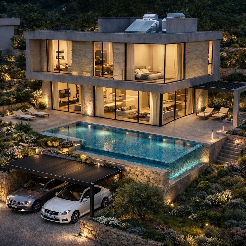 Architectural rendering of a proposed Paphos villa with private pool